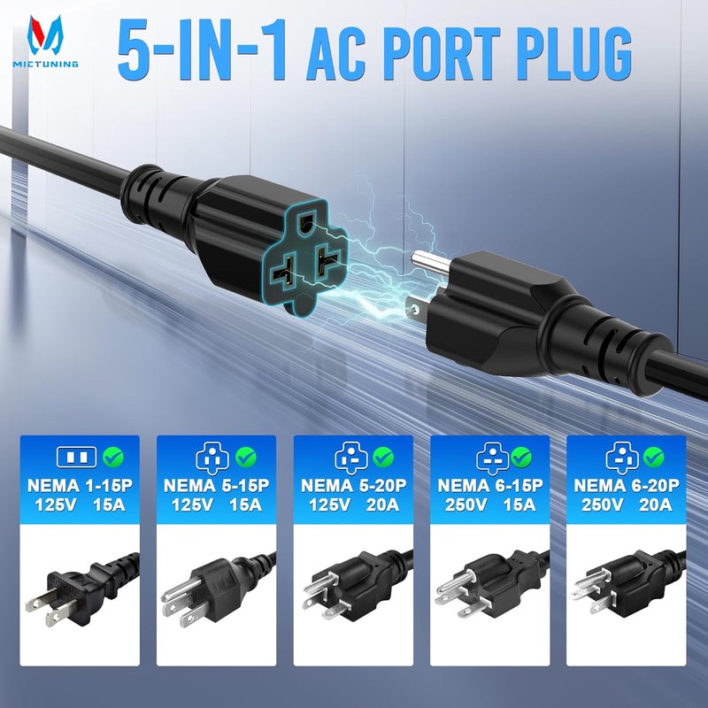 MICTUNING 15A 125V AC Port Plug, 5-in-1 T-Blade Adapter & 18'' Extension Cord, 12 AWG RV Power Inlet Socket-Low Port Outlet Heavy-Duty Shore Waterproof Outdoor Electrical Receptacle, with Hole Saw - Image 2